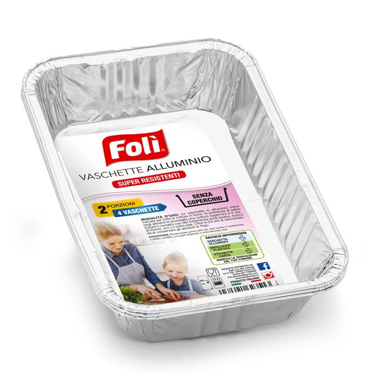 FOLI VASCHETTE ALLUMINIO SENZA COPERCHIO 2 PORZIONI