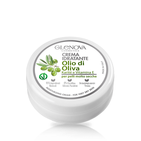 Crema Idratante Glenova con Olio di Oliva, Karité e Vitamina E da 120 ML per pelli molto secche, adatta a mani e piedi.