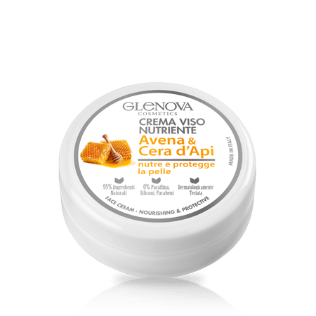 Crema Viso Nutriente Avena - Idrata ed Elasticizza con cera d'api, vasetto da 120 ml. Ideale per pelli secche, effetto anti-age e lenitivo.