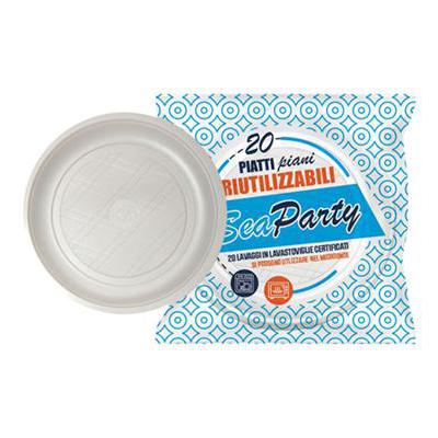 SEA PARTY PIATTI FONDI 20 PEZZI IN PLASTICA RIUTILIZZABILI