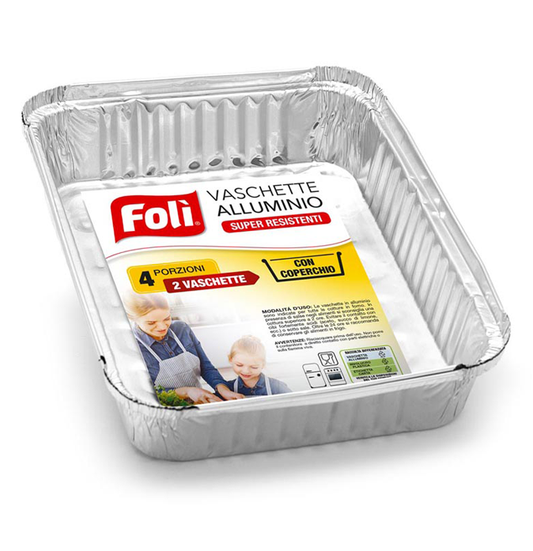 FOLI VASCHETTE ALLUMINIO CON COPERCHIO 4 PORZIONI