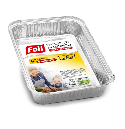 FOLI VASCHETTE ALLUMINIO CON COPERCHIO 6 PORZIONI