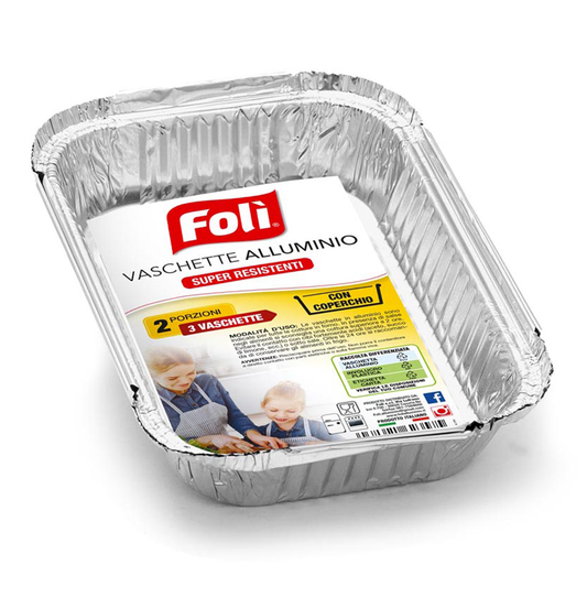 FOLI VASCHETTE ALLUMINIO CON COPERCHIO 2 PORZIONI