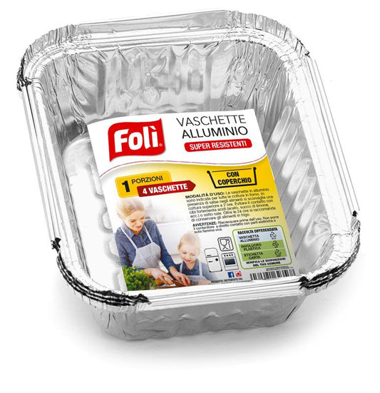 FOLI VASCHETTE ALLUMINIO CON COPERCHIO 1 PORZIONE