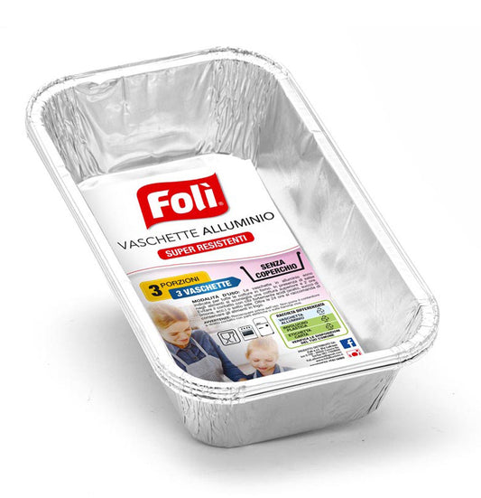 FOLI VASCHETTE ALLUMINIO SENZA COPERCHIO 3 PORZIONI
