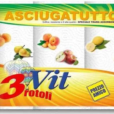 Vit Asciugatutto Cucina Vitamina 3 Rotoli Decorati ASCIUGONI VIT