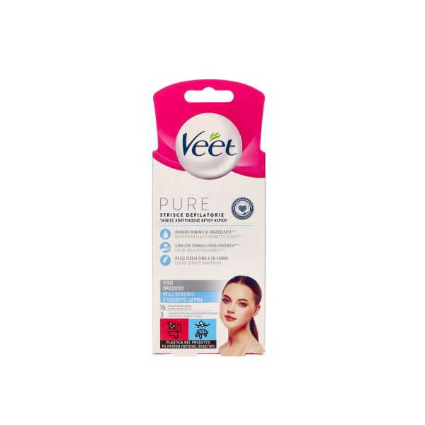 Veet Strisce Depilatorie Pure Viso 16 PZ Creme e strisce depilatorie VEET