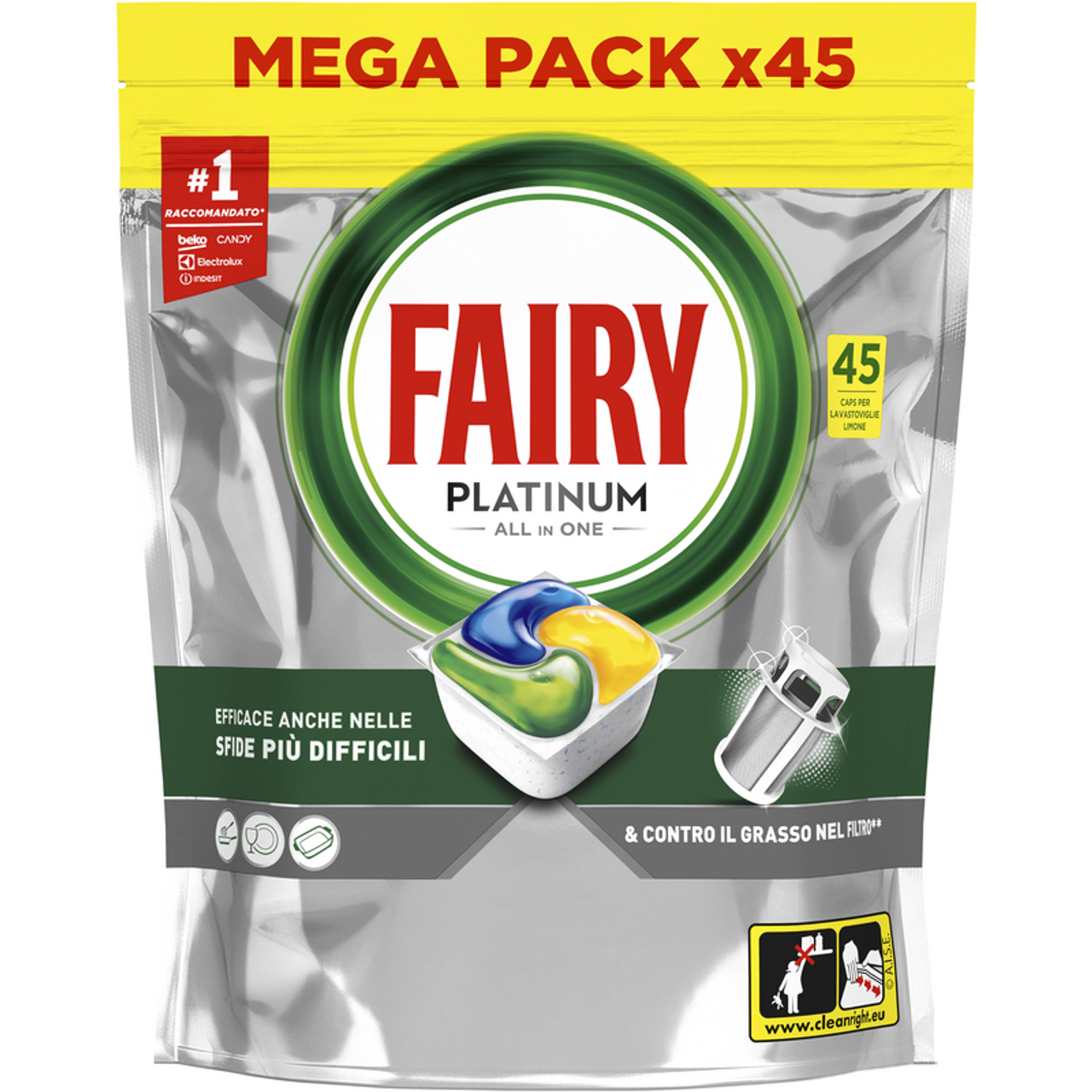 FAIRY TUTTOin1 PLATINUM 45 CAPS LAVASTOVIGLIE AL LIMONE Detersivo piatti e stoviglie FAIRY