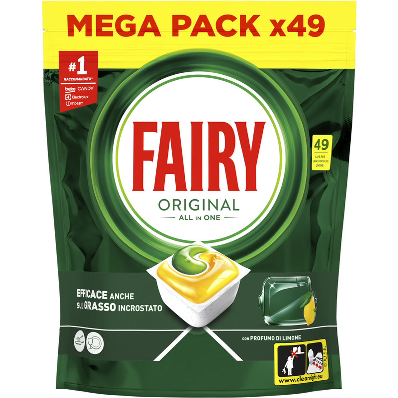 FAIRY TUTTOin1 ORIGINAL 49 CAPS LAVASTOVIGLIE AL LIMONE Detersivo piatti e stoviglie FAIRY