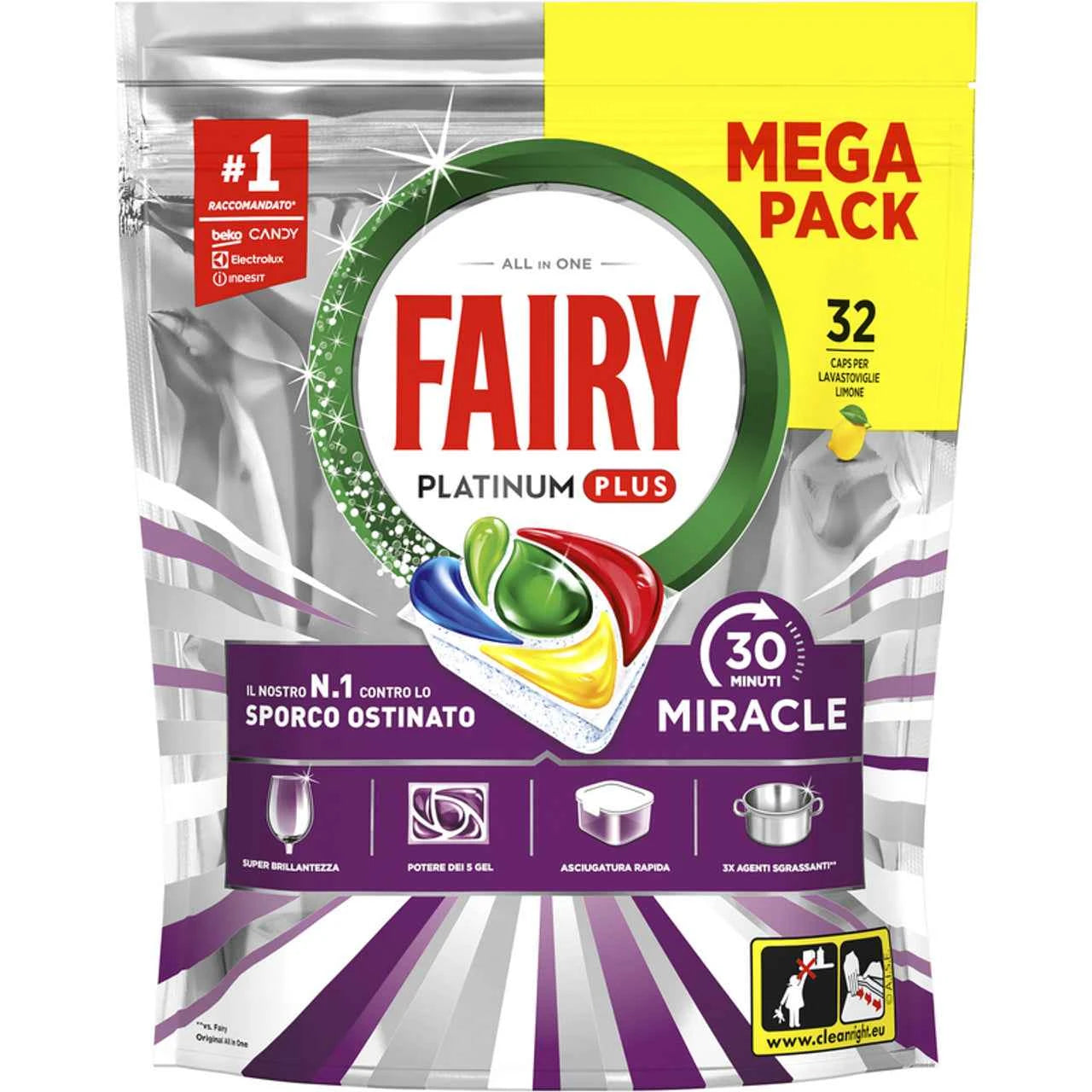 FAIRY TUTTO IN 1 PLATINUM PLUS MIRACLE 32 CAPS LIMONE Detersivo piatti e stoviglie FAIRY